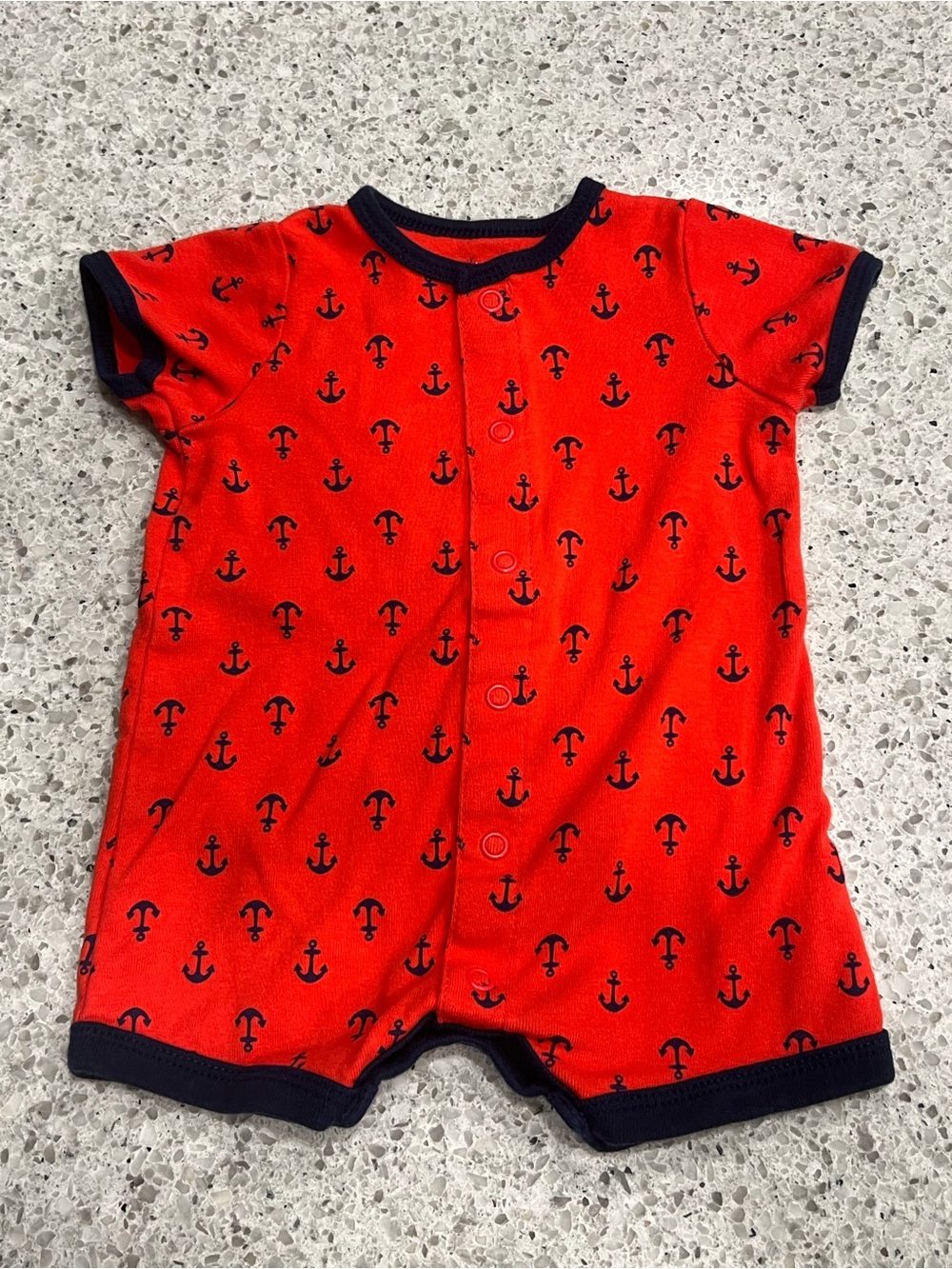 Red & navy anchor print baby romper